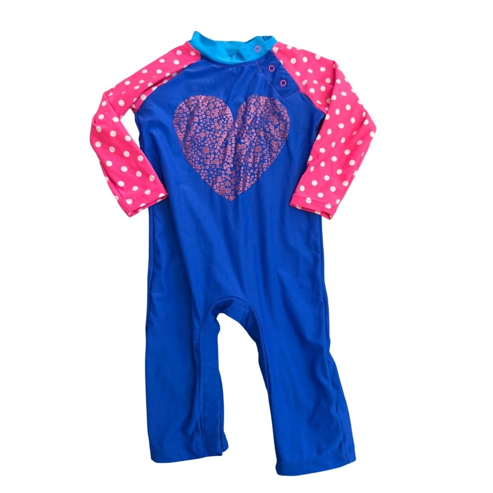 Coolibar Baby Girls 6-12M Beach One Piece Full Coverage Pink and Blue‎ Swim Suit